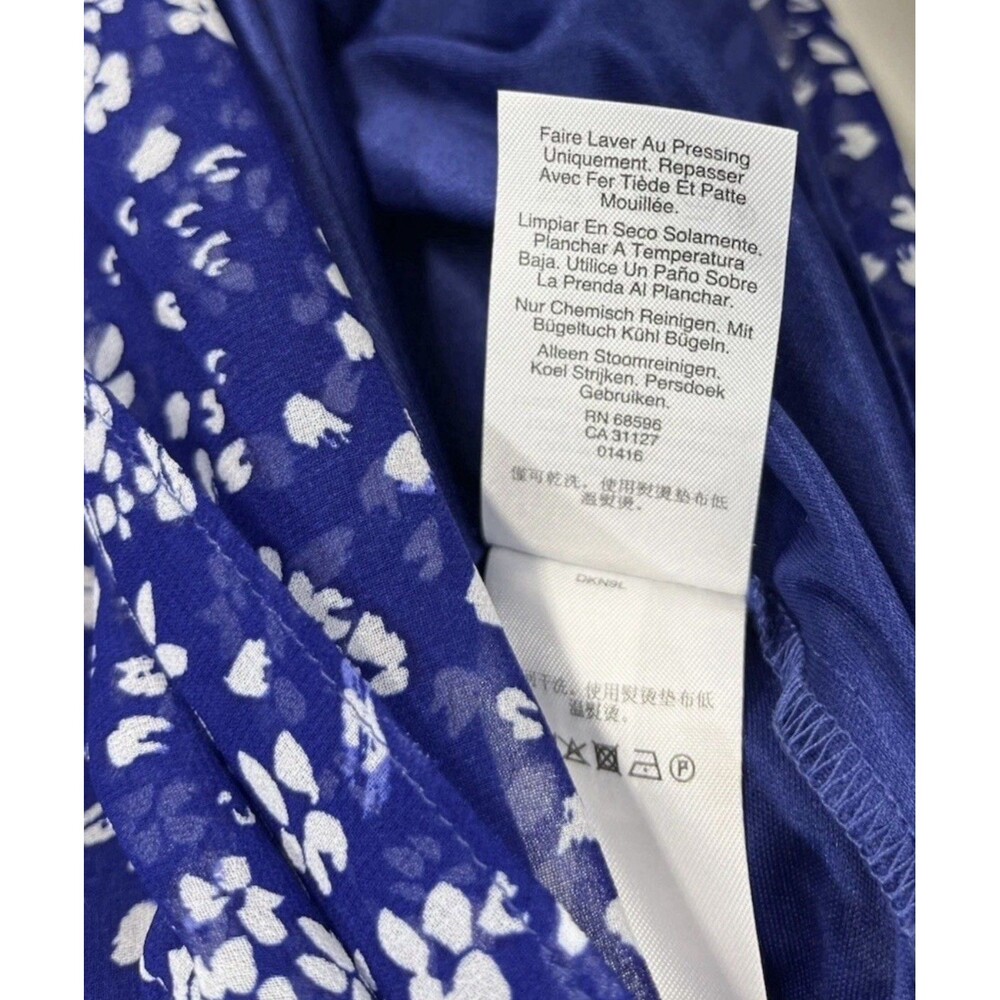 DKNY Blue Floral Sleeveless Mini Shift Dress Size 2 Pleated Neck Summer Party - Picture 8 of 8